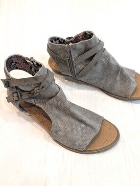 BLOWFISH Malibu Blumoon Women's Strappy Open-Toe Gray Canvas Sandals Size 9